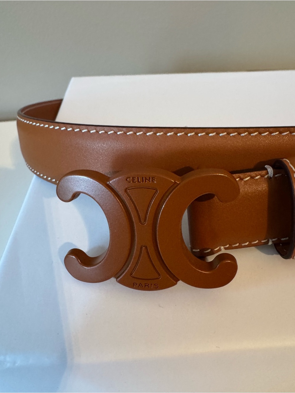 Celine Brown Leather Triomphe Buckle Belt